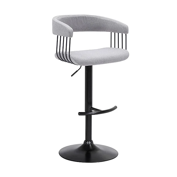 Armen Living Calista Adjustable Bar Stool in Light Gray Fabric with Black Metal LCCABABLKLTGR