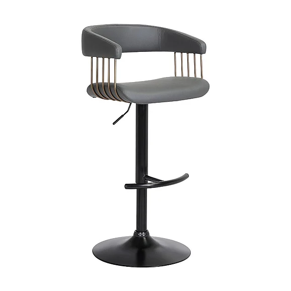 Armen Living Calista Adjustable Bar Stool in Gray Faux Leather with Golden Bronze and Black Metal LCCABACOGRY