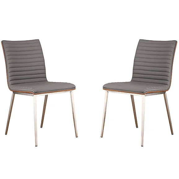 Armen Living Cafe Dining Chair in Gray Faux Leather (Set of 2) LCCACHGRB201
