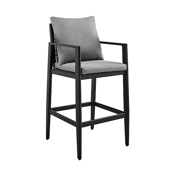 Armen Living Cayman Outdoor Bar Stool with Gray Cushions LCCCBABL30