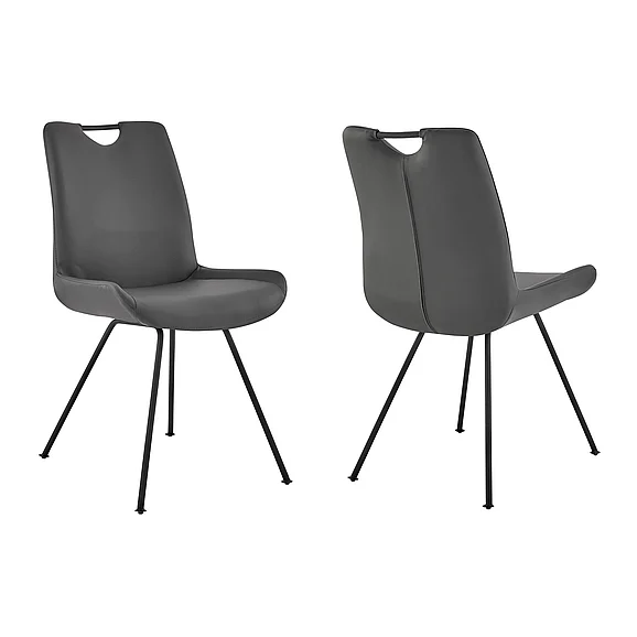 Armen Living Coronado Dining Chair in Gray Powder Coated and Gray Faux Leather (Set of 4) LCCDSIGR4PC