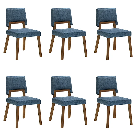 Armen Living Channell Dining Chair in Walnut with Blue Fabric (Set of 6) LCCHCHWABLU6PC