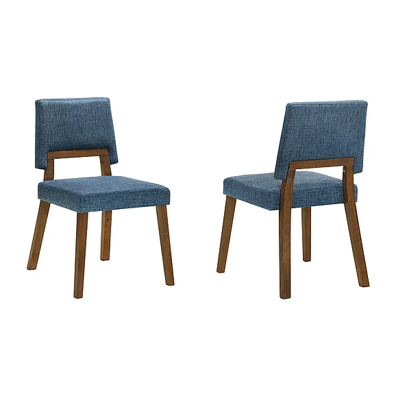 Armen Living Channell Dining Chair in Walnut with Blue Fabric (Set of 2) LCCHCHWABLU