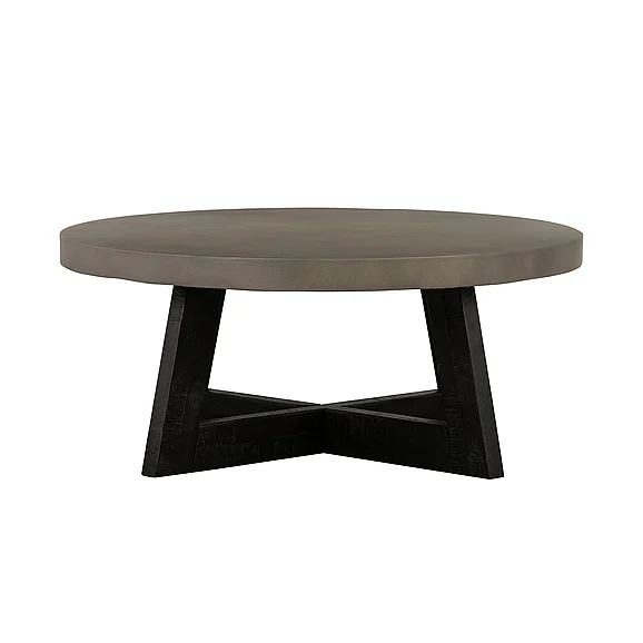 Armen Living Chester Round Coffee Table in Concrete/Acacia LCCHCOCC