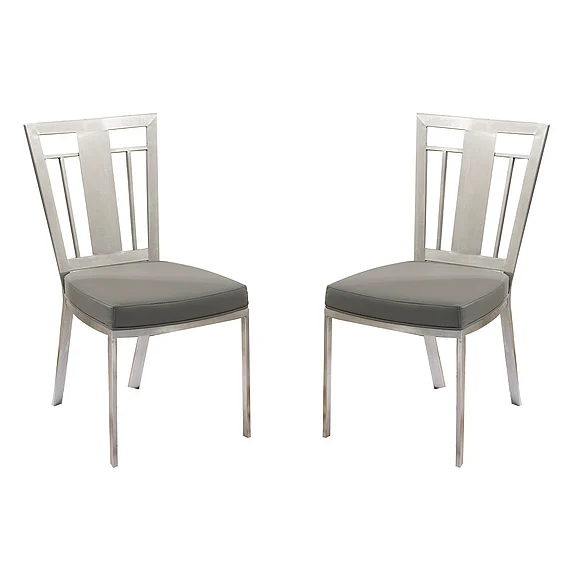 Armen Living Cleo Dining Chair in Gray and Stainless Steel (Set of 2) LCCLCHGRB201