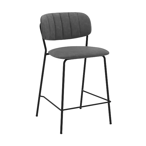Armen Living Carlo 26 In. Gray Faux Leather and Black Metal Counter Stool LCCOBABLGR26 CLOSEOUT