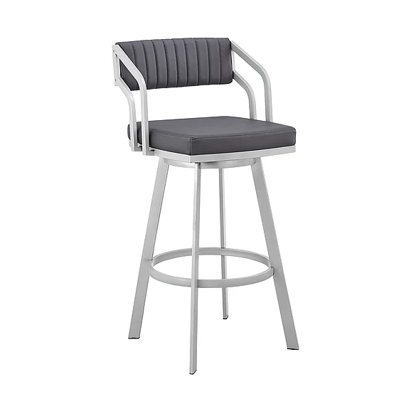 Armen Living Capri 26 In. Swivel Slate Gray Faux Leather and Silver Metal Bar Stool LCCPBASLGR26 CLOSEOUT