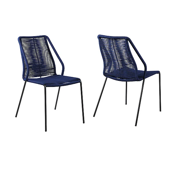 Armen Living Clip Indoor Outdoor Stackable Steel Dining Chair with Blue Rope (Set of 2) LCCPSIBLUE PROMO