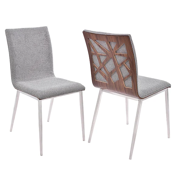 Armen Living Crystal Dining Chair with Gray Fabric and Walnut Back (Set of 2) LCCRCHGRF