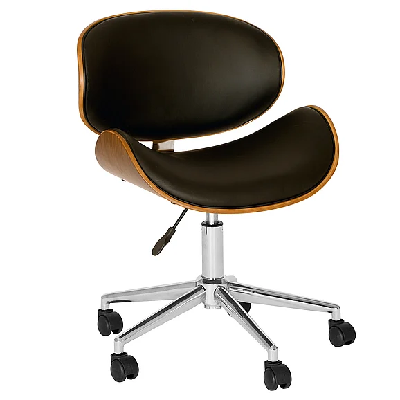 Armen Living Daphne Office Chair in Chrome with Black Faux Leather And Walnut Veneer Back LCDAOFCHBL