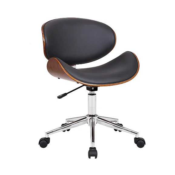 Armen Living Daphne Office Chair in Chrome with Gray Faux Leather And Walnut Veneer Back LCDAOFCHGR