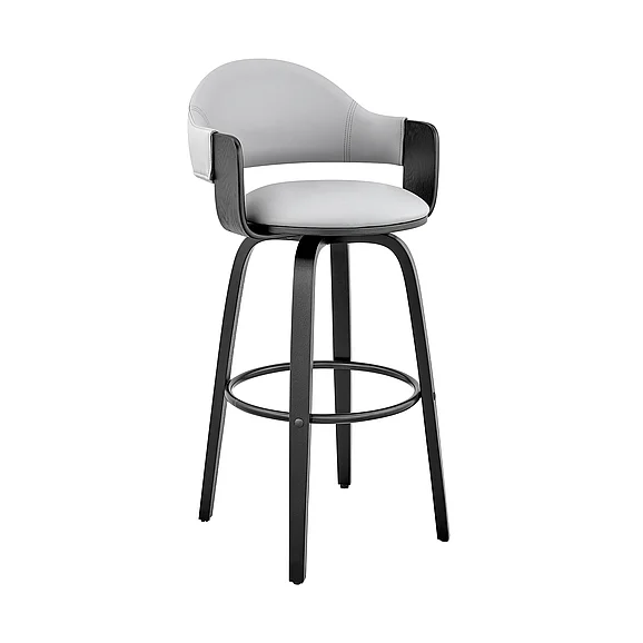 Armen Living Daxton 26 In. Gray Faux Leather and Black Bar Stool LCDXBABLGR26