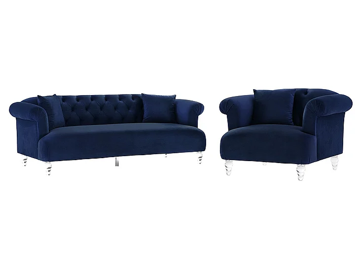 Armen Living Elegance 2pc Living Room Set in Blue
