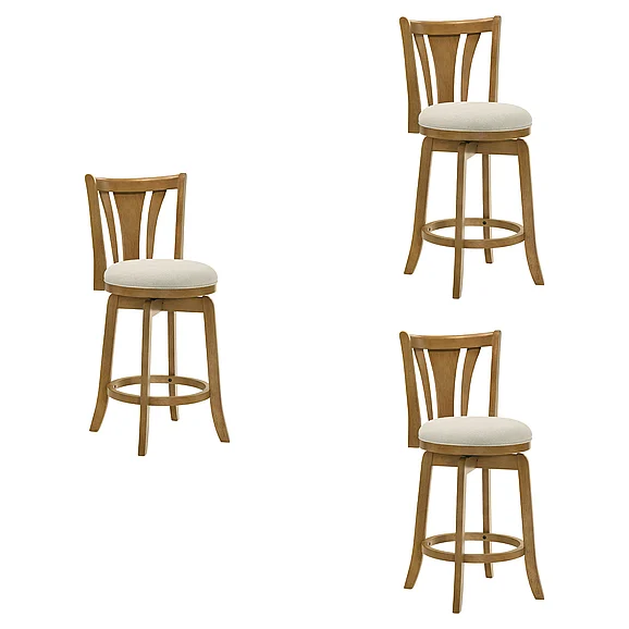 Armen Living Elle 30 In. Amber Glow Swivel Bar Stool with Ivory Fabric (Set of 3) LCELBAAGDU303PC