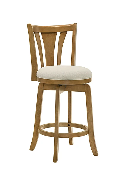 Armen Living Elle 30 In. Amber Glow Swivel Bar Stool with Ivory Fabric Seat LCELBAAGDU30