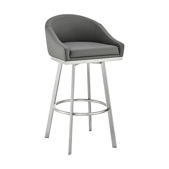 Armen Living Eleanor 26 In. Swivel Counter Stool with Gray Faux Leather LCELBABSGRY26
