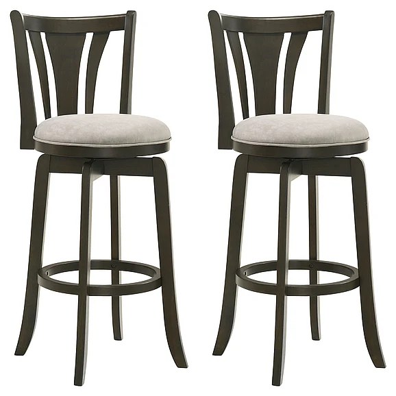 Armen Living Elle 26 In. Dark Roast Swivel Counter Stool with Grey Fabric (Set of 2) LCELBADRSG262PC