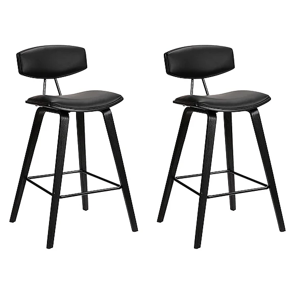 Armen Living Fox 25.5 In. Counter Stool Black Faux Leather and Black (Set of 2) LCFOBABLBL262PC