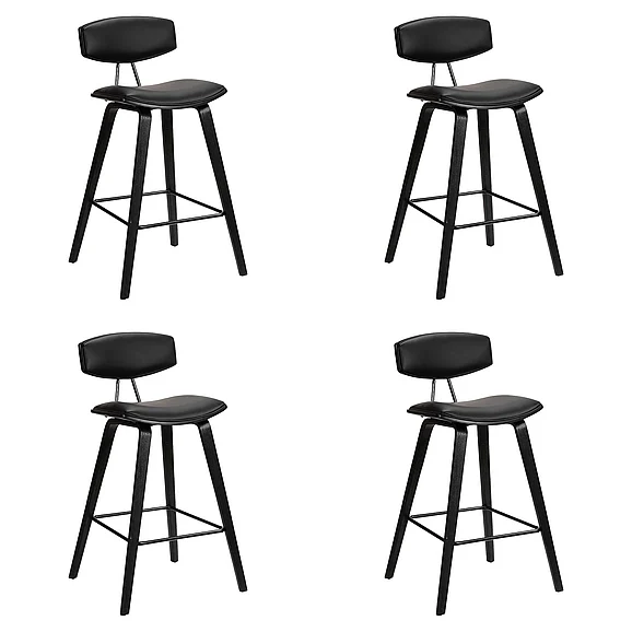 Armen Living Fox 25.5 In. Counter Stool Black Faux Leather and Black (Set of 4) LCFOBABLBL264PC