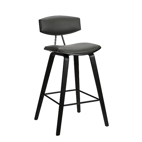 Armen Living Fox 25.5 In. Counter Stool Gray Faux Leather and Black LCFOBABLGR26