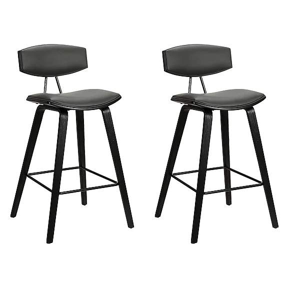 Armen Living Fox 28.5 In. Bar Stool Gray Faux Leather and Black (Set of 2) LCFOBABLGR302PC