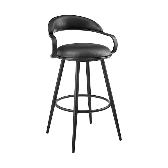 Armen Living Gardenia 30 In. Swivel Bar Stool in Vintage Black Faux Leather LCGABABLK30
