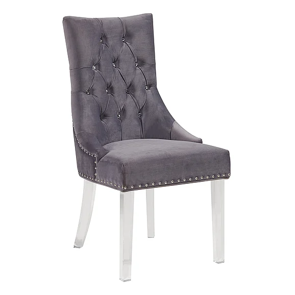 Armen Living Gobi and Tufted Dining Chair in Gray Velvet with Acrylic Legs LCGOCHGRAY CLOSEOUT