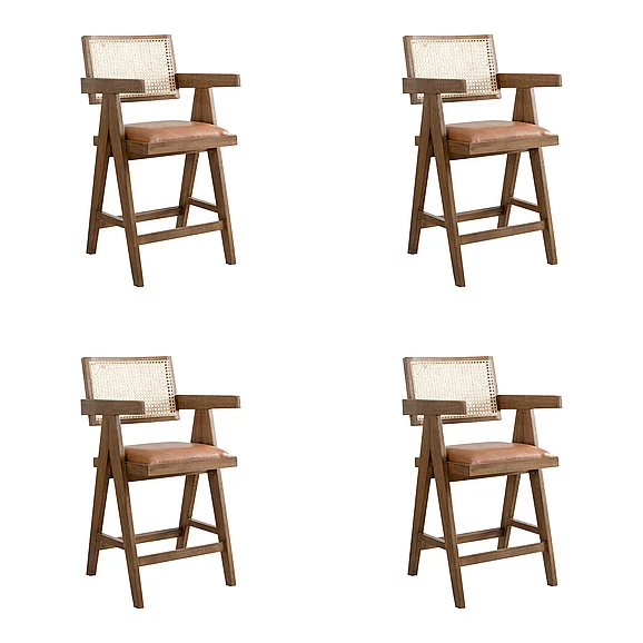 Armen Living Harley 26 In. Counter Stool with Red/Brown Faux Leather (Set of 4) LCHABANBCL264PC