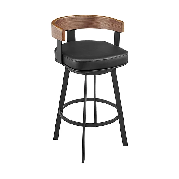 Armen Living Idris 30 In. Swivel Bar Stool in Vintage Black Faux Leather LCIDBABLKWA30