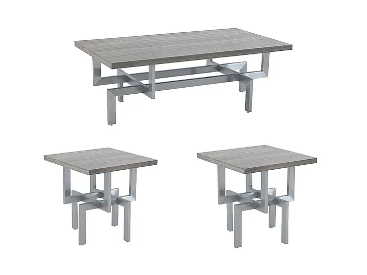 Armen Living Illusion 3pc Occasional Set in Gray/Stainless Steel
