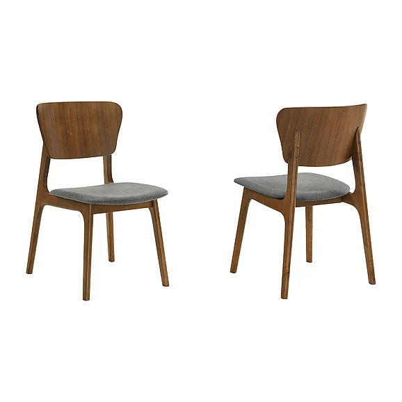 Armen Living Kalia Dining Chair in Walnut with Charcoal Fabric (Set of 2) LCKACHWACH