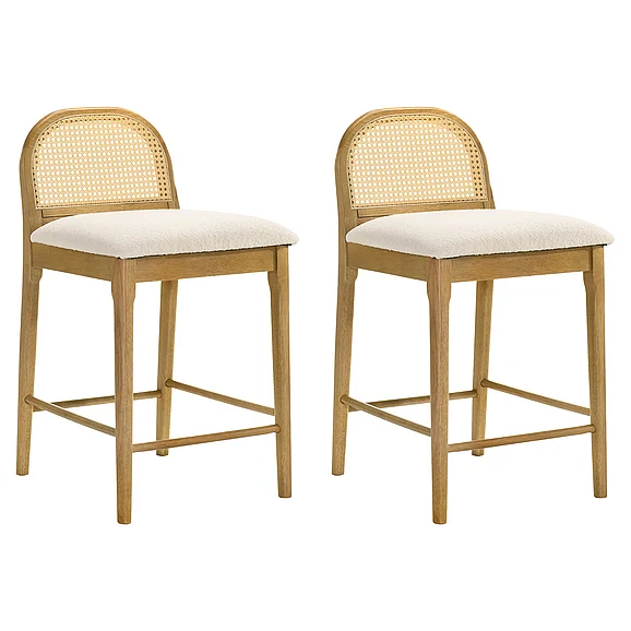 Armen Living Lucio Counter Stool in Amber Glow with White Boucle Fabric (Set of 2) LCLCBAWHAG262PC