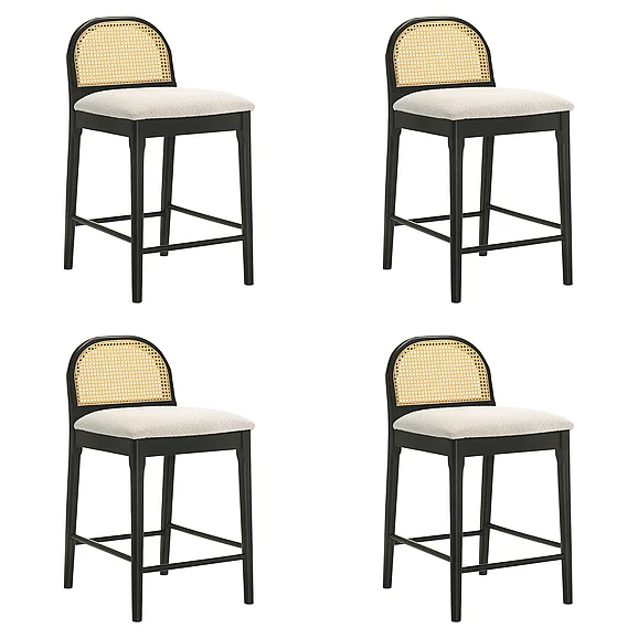 Armen Living Lucio Counter Stool in Black with White Boucle Fabric (Set of 4) LCLCBAWHBLK264PC