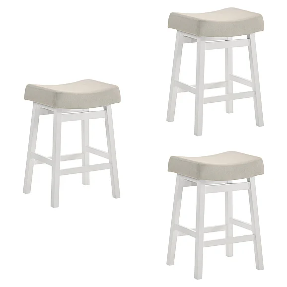 Armen Living Lenon Counter Stool in White with Cream Fabric (Set of 3) LCLNBADCWH263PC