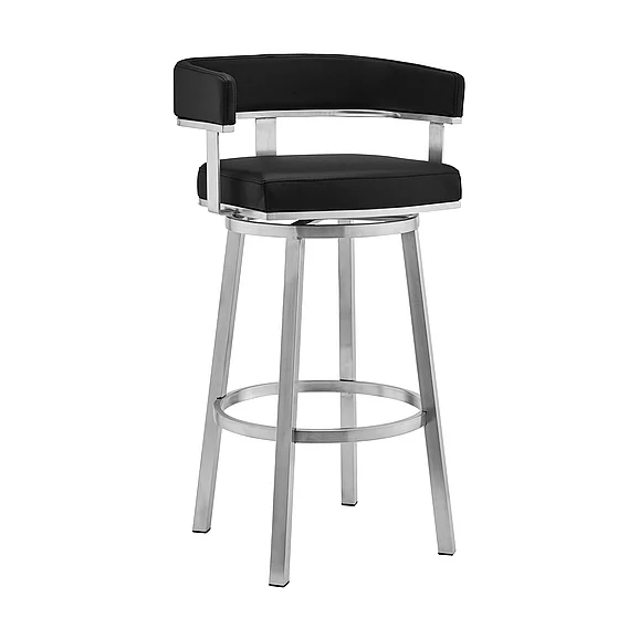 Armen Living Lorin 26 In. Black Faux Leather Swivel Bar Stool LCLRBABSBL26 PROMO