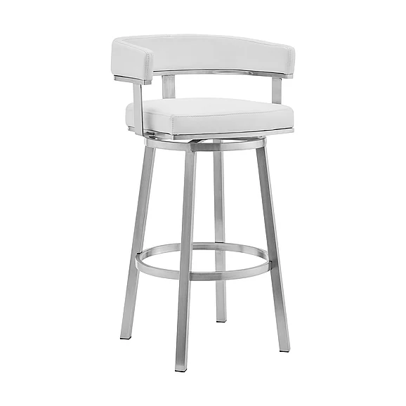 Armen Living Lorin 26 In. White Faux Leather Swivel Bar Stool LCLRBABSWH26 PROMO