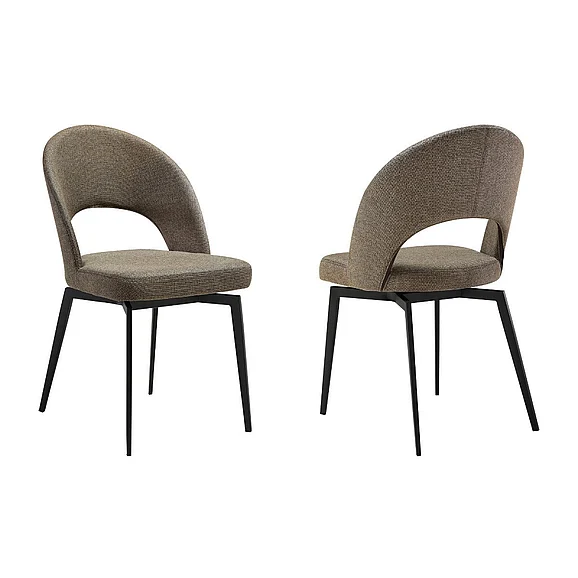 Armen Living Lucia Swivel Upholstered Dining Chair in Brown Fabric (Set of 2) LCLUSICOBLK