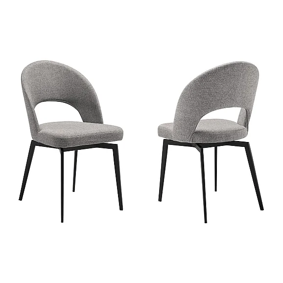 Armen Living Lucia Swivel Upholstered Dining Chair in Gray Fabric (Set of 2) LCLUSIGRYBLK