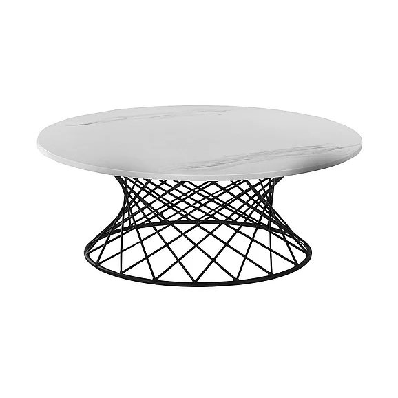 Armen Living Loxley White Marble Coffee Table with Black Metal Base LCLXCOMB