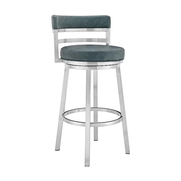 Armen Living Madrid 30 In. Swivel Bar Stool Blue Faux Leather LCMABABSBLU30