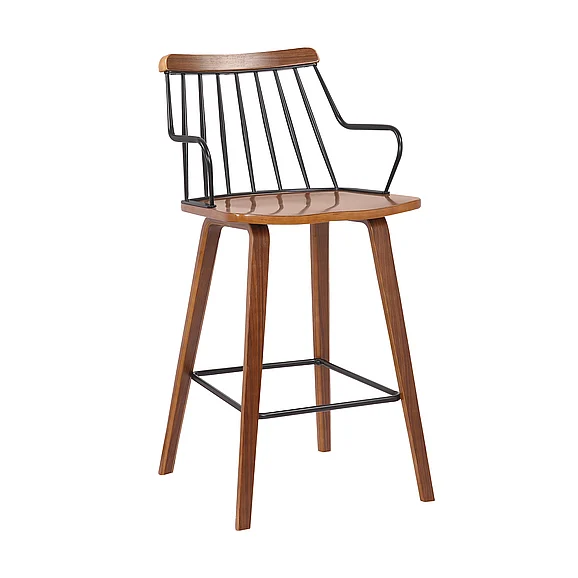 Armen Living Micah Walnut and Metal 26 In. Counter Stool LCMIBAWA26