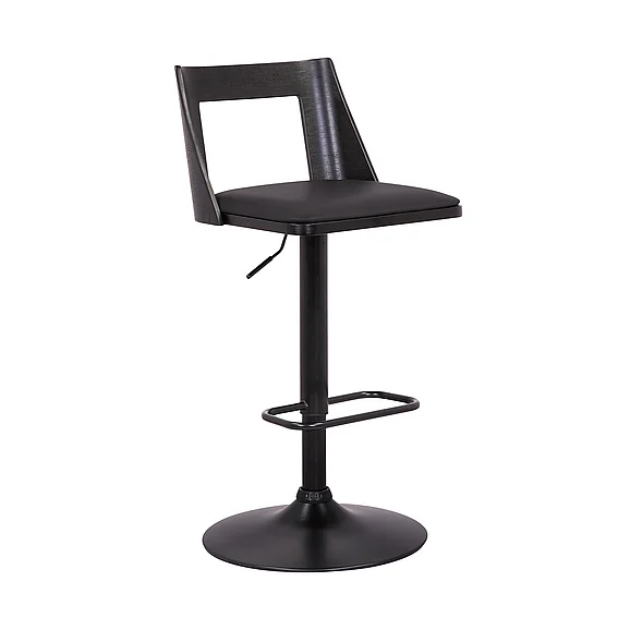 Armen Living Milan Adjustable Swivel Black Faux Leather and Black Bar Stool with Black Base LCMLBABLBL CLOSEOUT