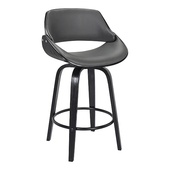 Armen Living Mona 26 In. Counter Stool Swivel Gray Faux Leather and Black LCMNBABLGR26 CLOSEOUT