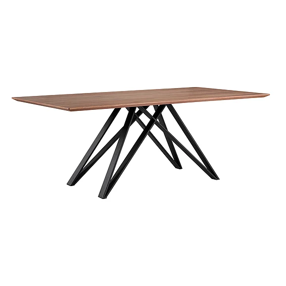 Armen Living Modena Dining Table in Matte Black and Walnut Top LCMNDIWABL