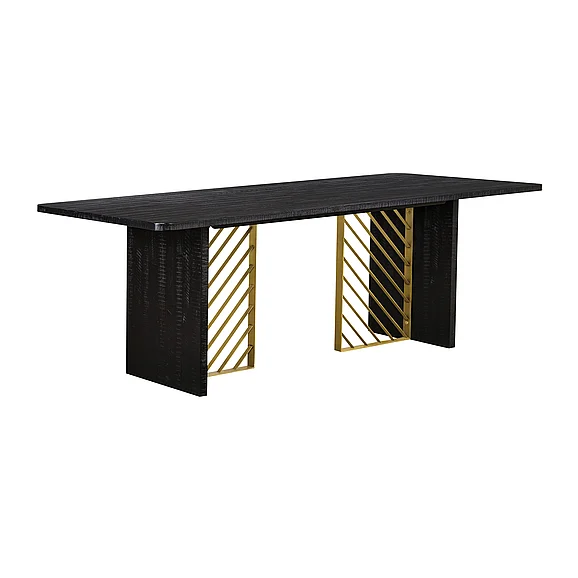 Armen Living Monaco Black Dining Table with Antique Brass Accent LCMODIBL