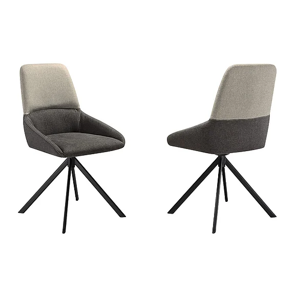 Armen Living Maverick Swivel Upholstered Dining Chair in Two-Tone Fabric Gray (Set of 2) LCMVSIGRYBLK