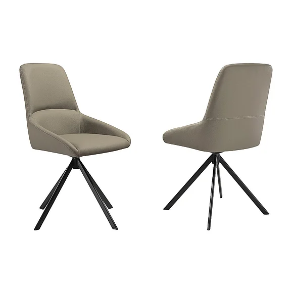 Armen Living Maverick Swivel Upholstered Dining Chair in Taupe Gray Faux Leather (Set of 2) LCMVSITAGRYBLK