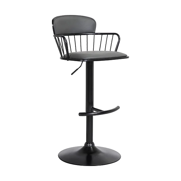 Armen Living Nash Adjustable Black Bar Stool in Gray Faux Leather with Black Metal LCNABABLKGRY CLOSEOUT