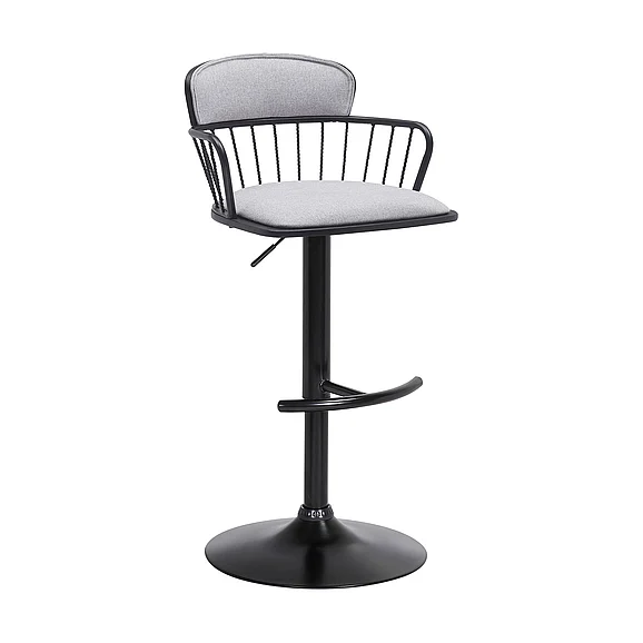 Armen Living Nash Adjustable Black Bar Stool in Light Gray Fabric with Black Metal LCNABABLKLTGRY CLOSEOUT