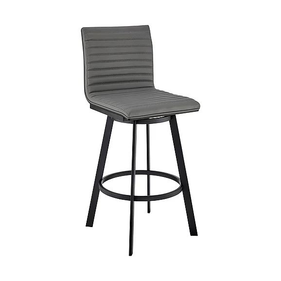Armen Living Nikole 26 In. Counter Stool Swivel in Matt Black with Gray Faux Leather LCNKBABLBLGR26 CLOSEOUT